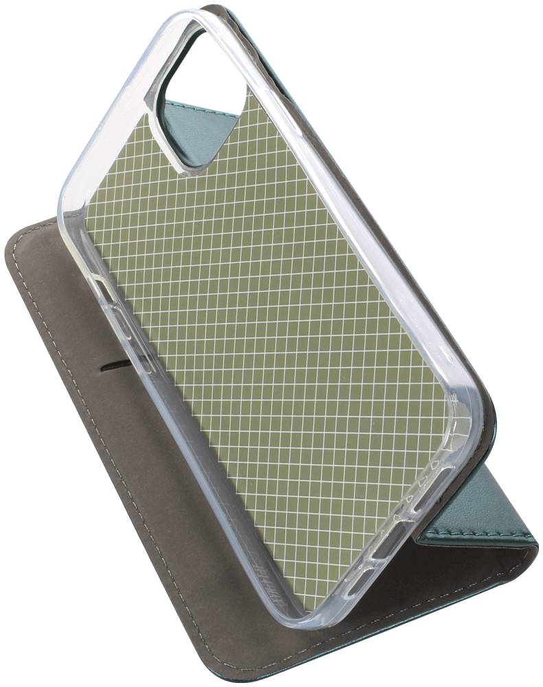 Apple iPhone 14 Plus oldalra nyíló flipes bőrtok asztali tartó funkciós sötétzöld