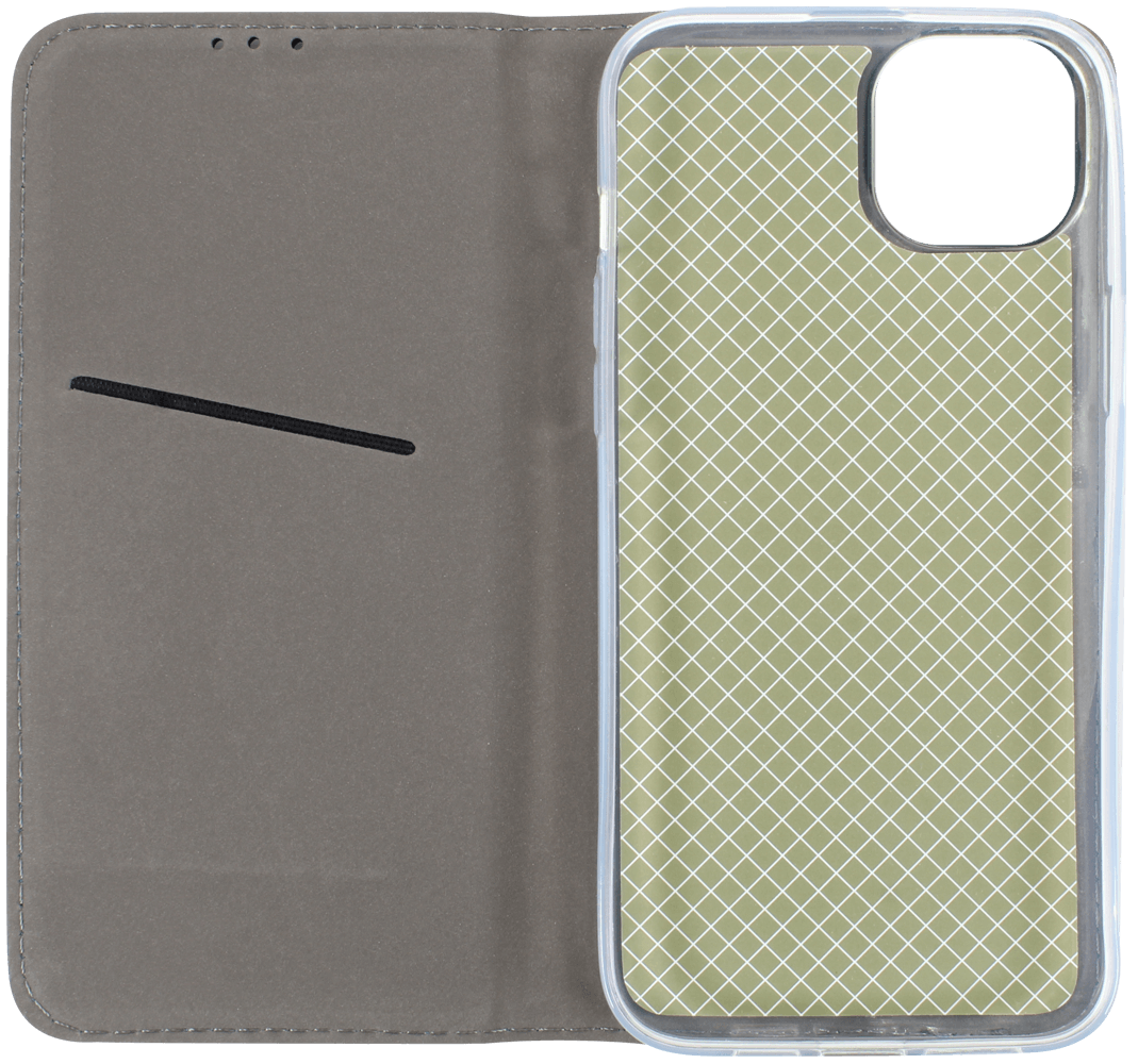 Apple iPhone 14 Plus oldalra nyíló flipes bőrtok asztali tartó funkciós sötétzöld