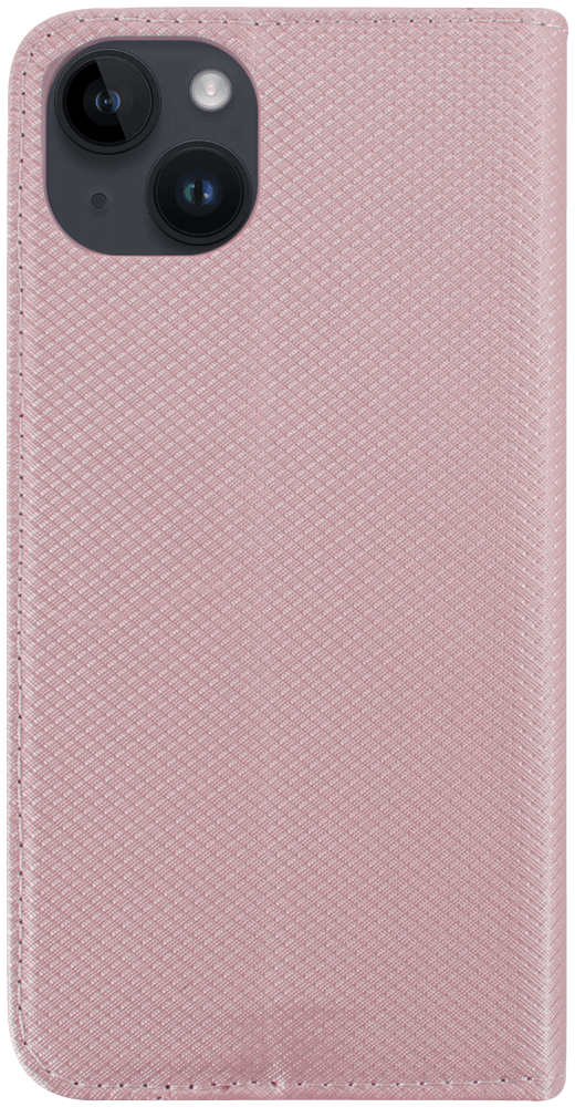 Apple iPhone 14 Plus oldalra nyíló flipes bőrtok rombusz mintás rozéarany