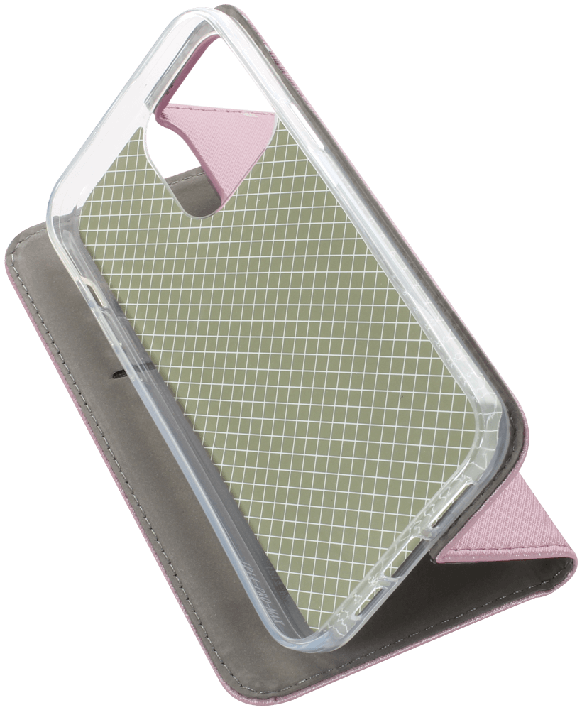 Apple iPhone 14 Pro Max oldalra nyíló flipes bőrtok rombusz mintás rozéarany