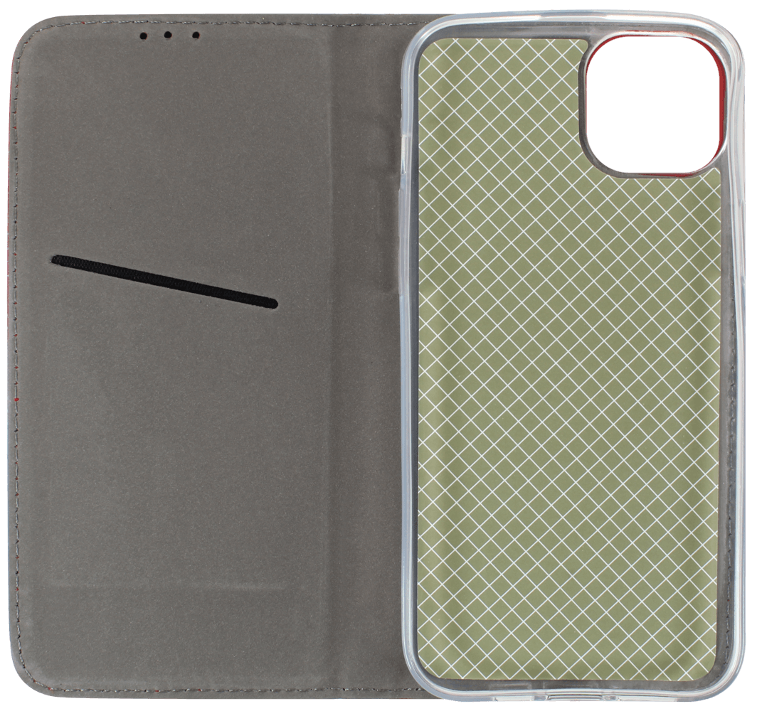 Apple iPhone 14 Plus oldalra nyíló flipes bőrtok rombusz mintás piros