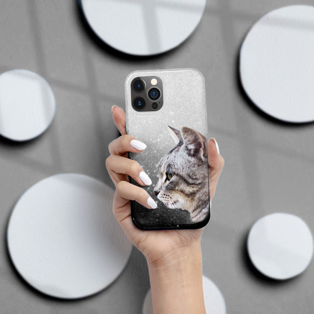 Apple iPhone 14 Plus szilikon tok csillogó hátlap fekete/ezüst