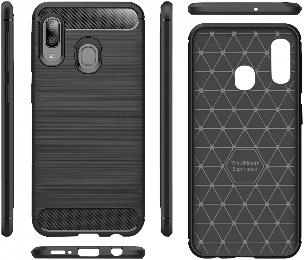 Xiaomi Poco M4 Pro ütésálló szilikon tok szálcsiszolt-karbon minta légpárnás sarok fekete