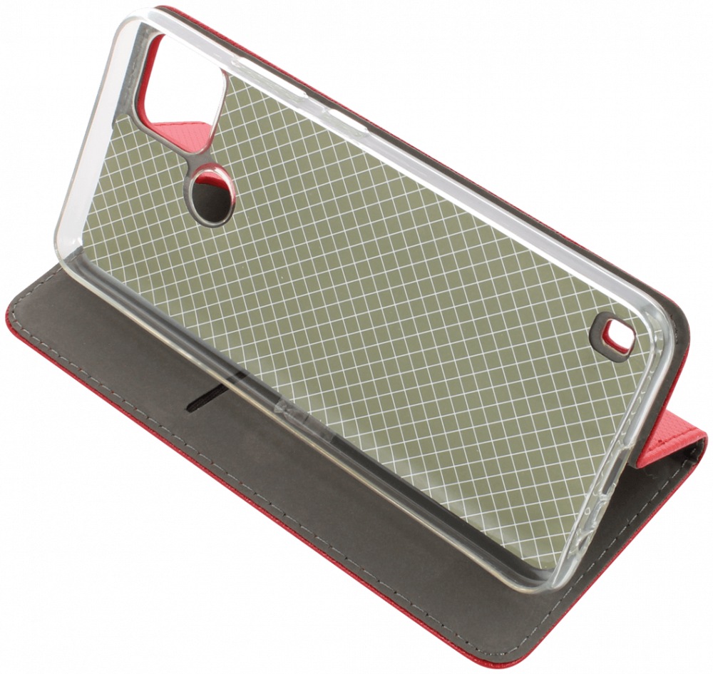 Realme C25Y oldalra nyíló flipes bőrtok rombusz mintás piros