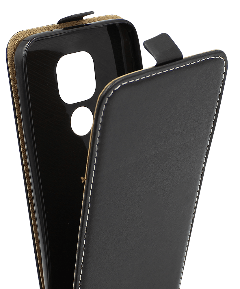 Motorola Moto E7 Plus lenyíló flipes bőrtok fekete