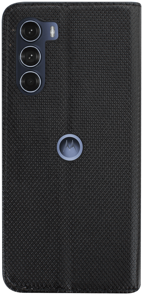 Motorola Moto G200 5G oldalra nyíló flipes bőrtok rombusz mintás fekete