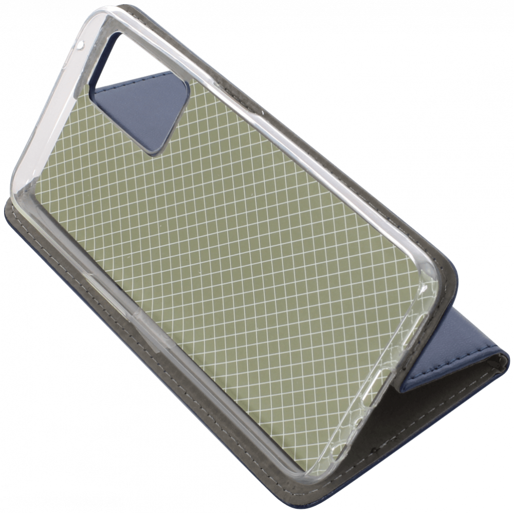 Oppo A96 oldalra nyíló flipes bőrtok asztali tartó funkciós sötétkék