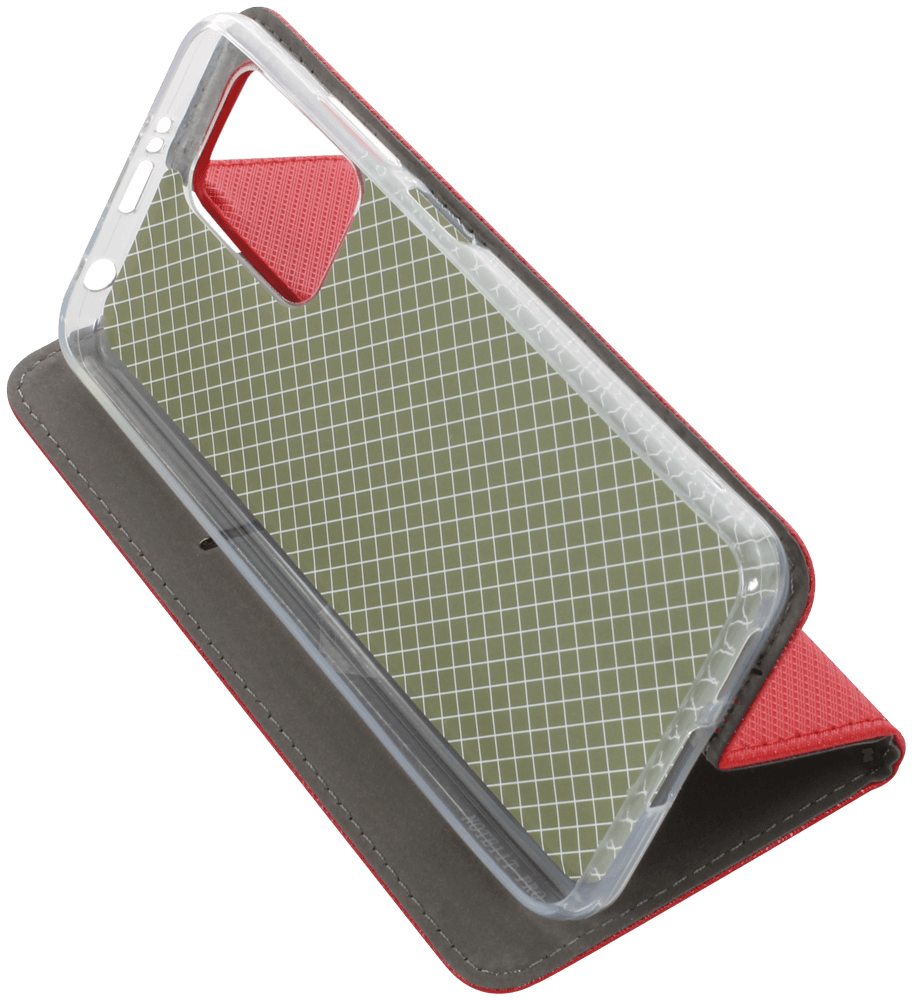 Xiaomi Poco X4 GT oldalra nyíló flipes bőrtok rombusz mintás piros