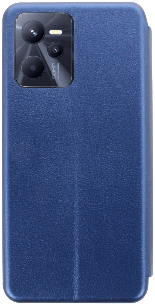 Realme C35 oldalra nyíló mágneses flipes bőrtok prémium minőség sötétkék
