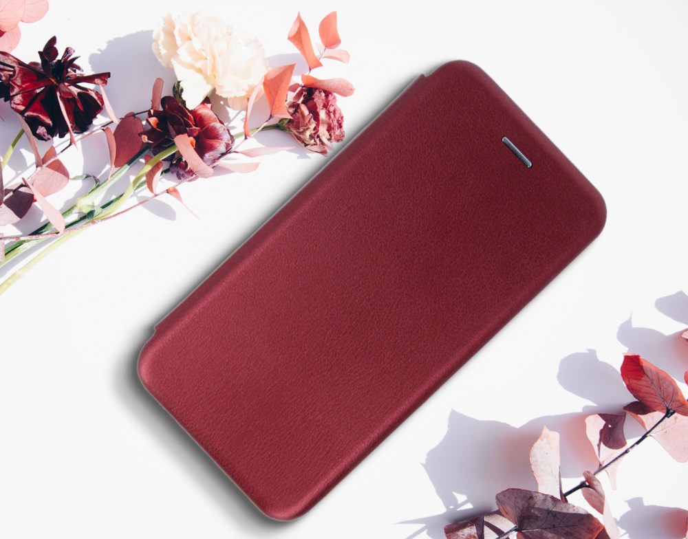 Xiaomi 12 Lite oldalra nyíló mágneses flipes bőrtok prémium minőség bordó