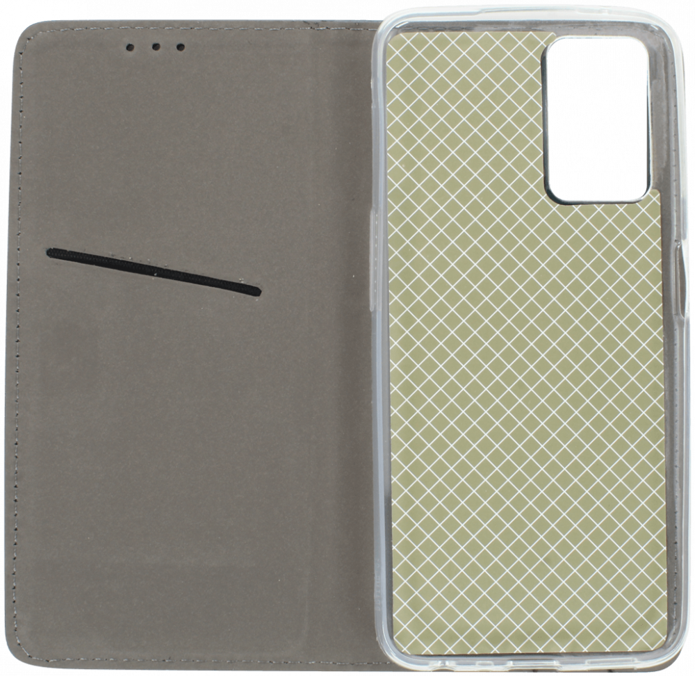 Oppo A96 oldalra nyíló flipes bőrtok asztali tartó funkciós sötétzöld