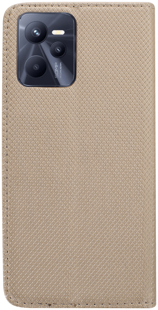 Realme C35 oldalra nyíló flipes bőrtok rombusz mintás arany