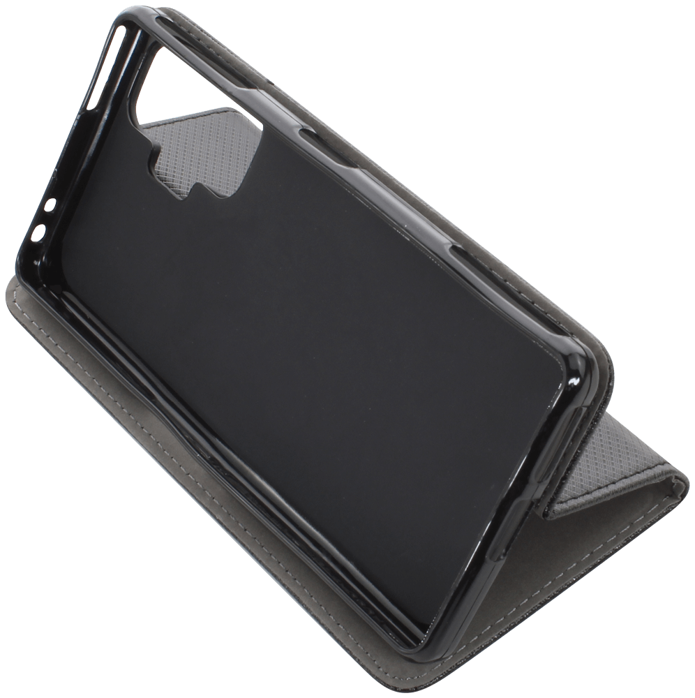 Xiaomi Poco F4 GT oldalra nyíló flipes bőrtok rombusz mintás fekete