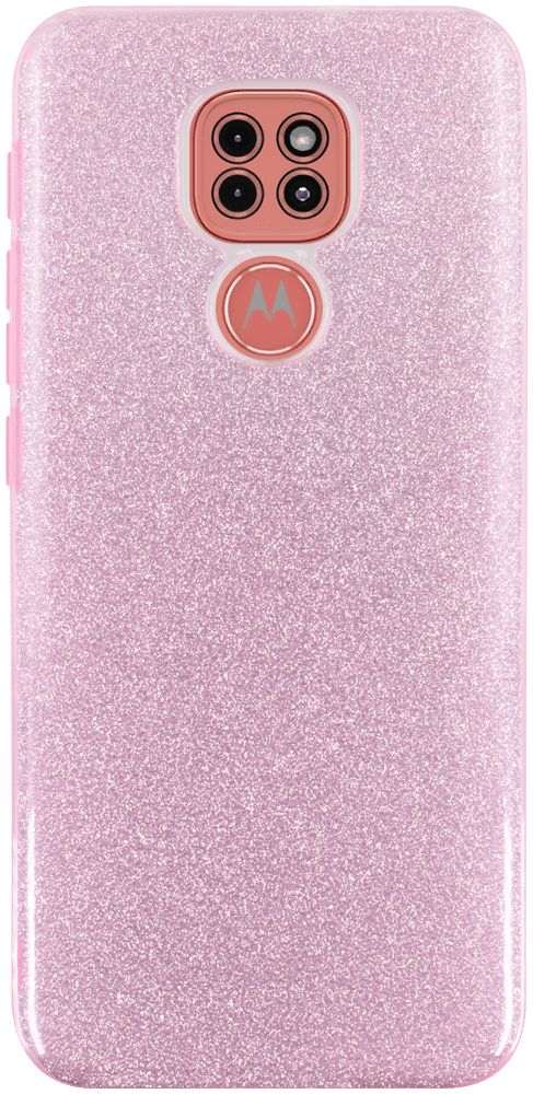 Motorola Moto E7 Plus szilikon tok kivehető ezüst csillámporos réteg halvány rózsaszín