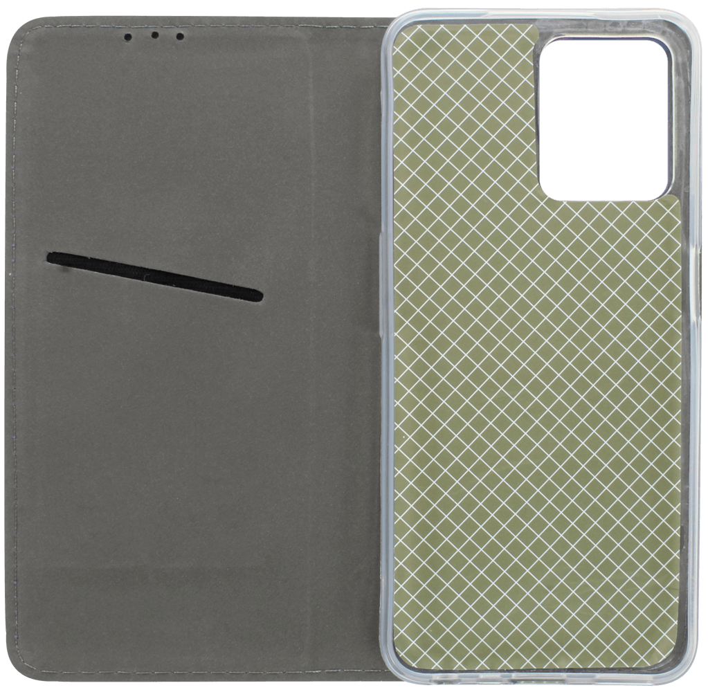 Realme C35 oldalra nyíló flipes bőrtok rombusz mintás sötétkék