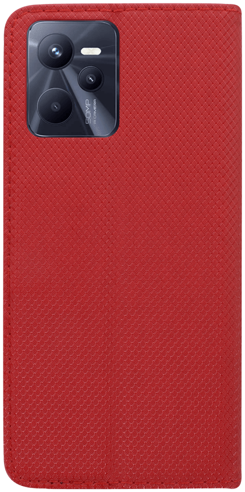 Realme C35 oldalra nyíló flipes bőrtok rombusz mintás piros