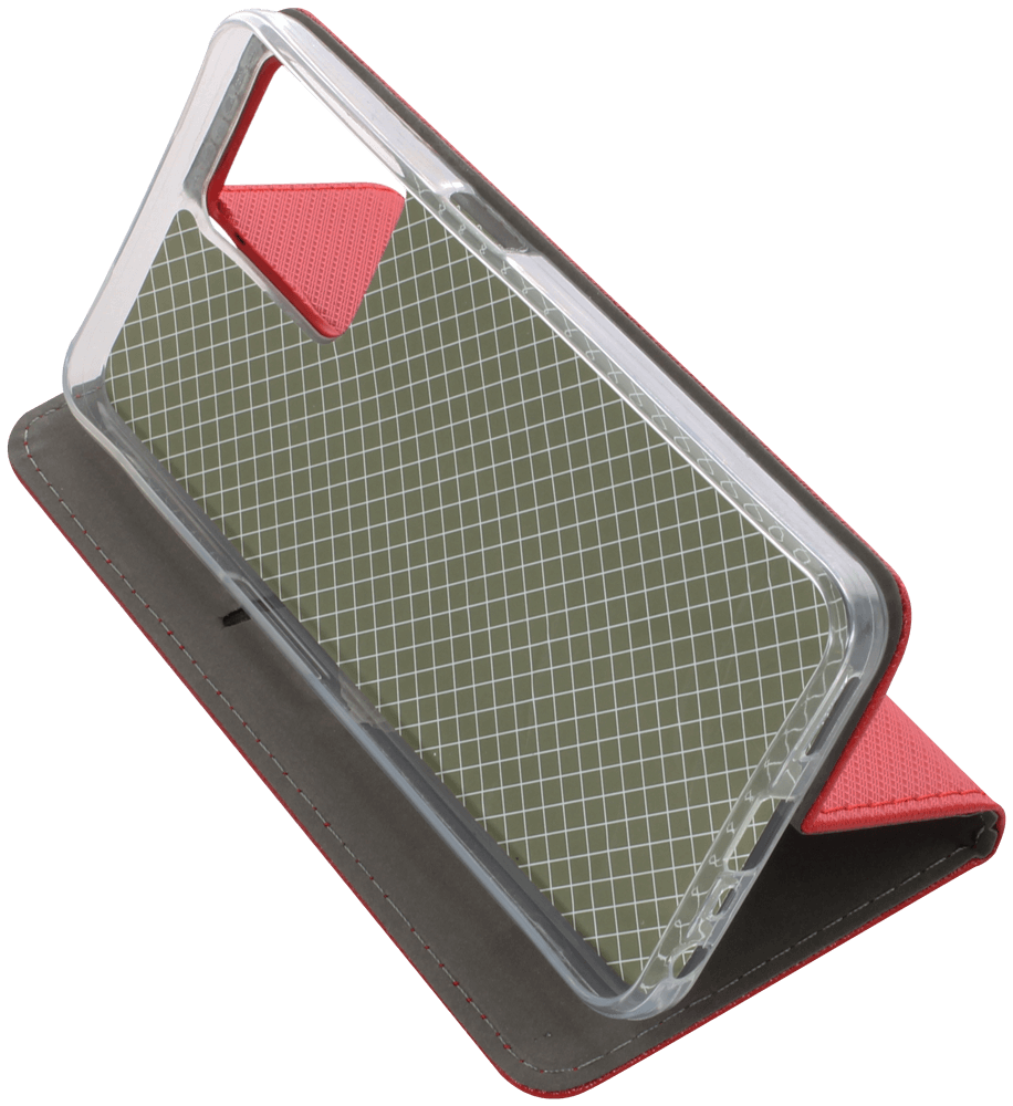 Realme C35 oldalra nyíló flipes bőrtok rombusz mintás piros