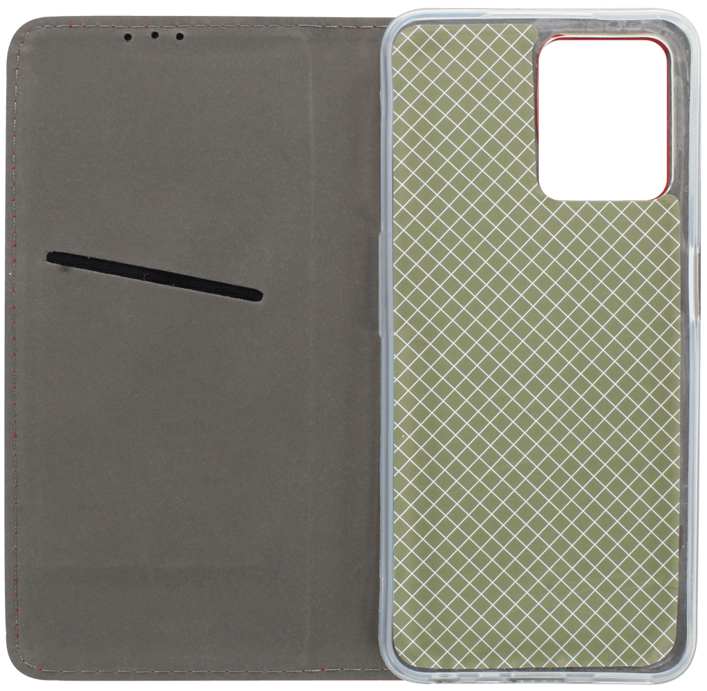 Realme C35 oldalra nyíló flipes bőrtok rombusz mintás piros