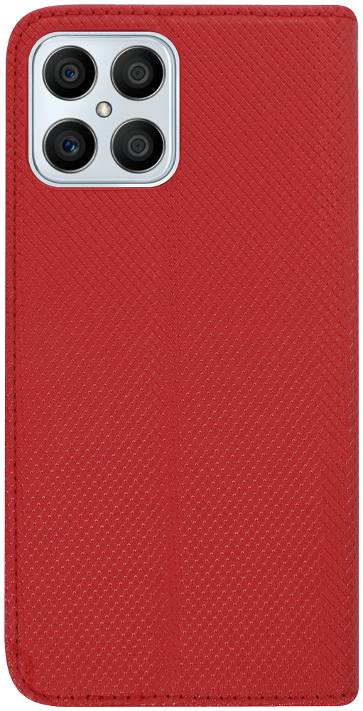 Huawei Honor X8 (4G) oldalra nyíló flipes bőrtok rombusz mintás piros