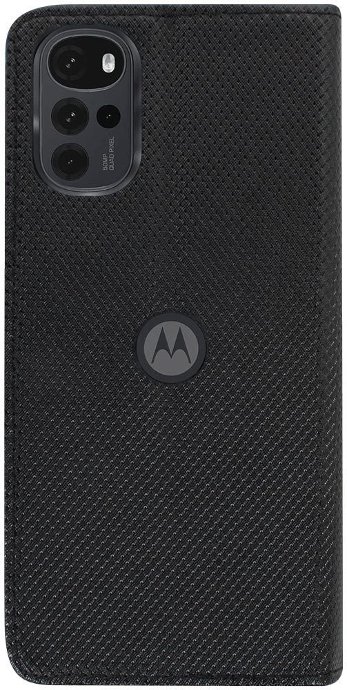 Motorola Moto G22 oldalra nyíló flipes bőrtok rombusz mintás fekete
