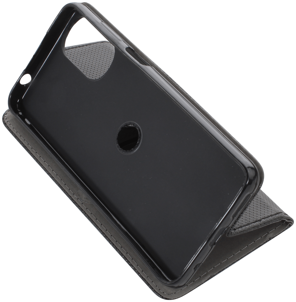 Motorola Moto G22 oldalra nyíló flipes bőrtok rombusz mintás fekete