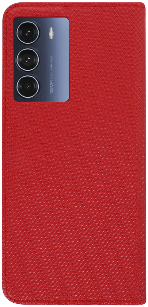 Motorola Moto G200 5G oldalra nyíló flipes bőrtok rombusz mintás piros