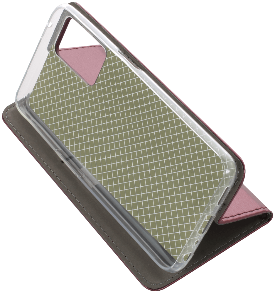 Oppo A96 oldalra nyíló flipes bőrtok asztali tartó funkciós bordó