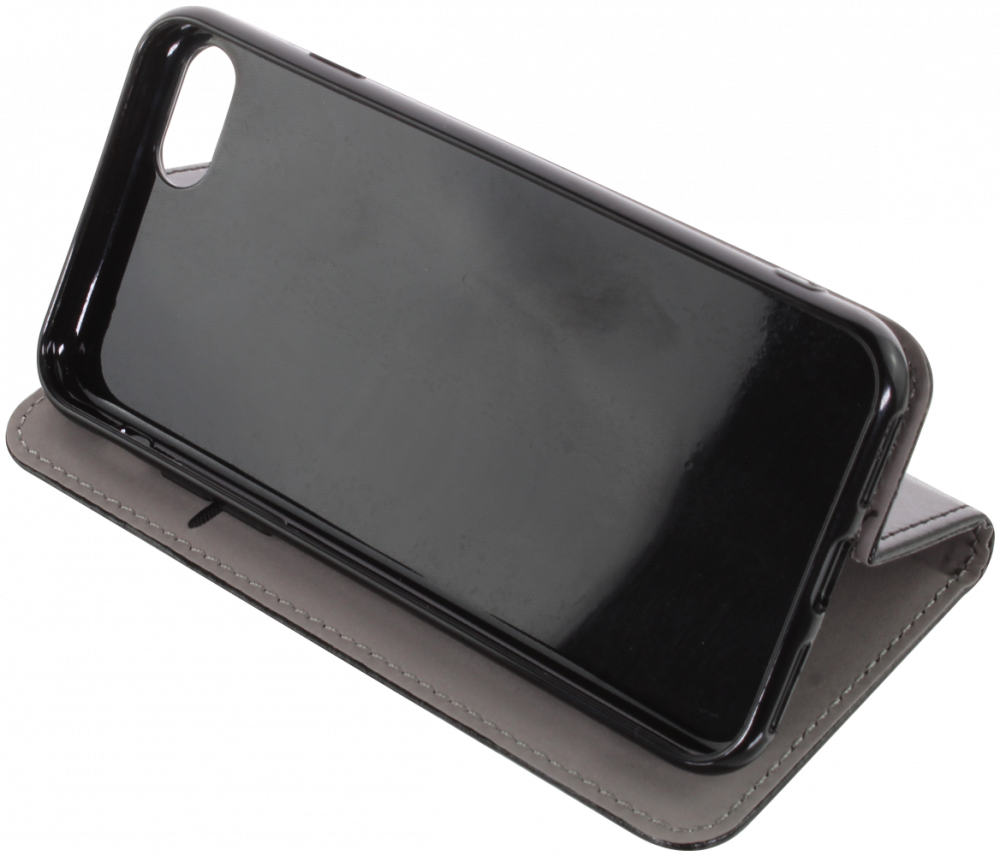 Apple iPhone SE (2022) oldalra nyíló flipes bőrtok asztali tartó funkciós fekete