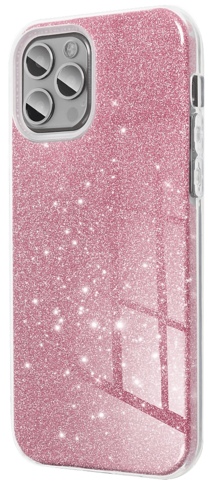 Apple iPhone SE (2022) szilikon tok kivehető ezüst csillámporos réteg halvány rózsaszín