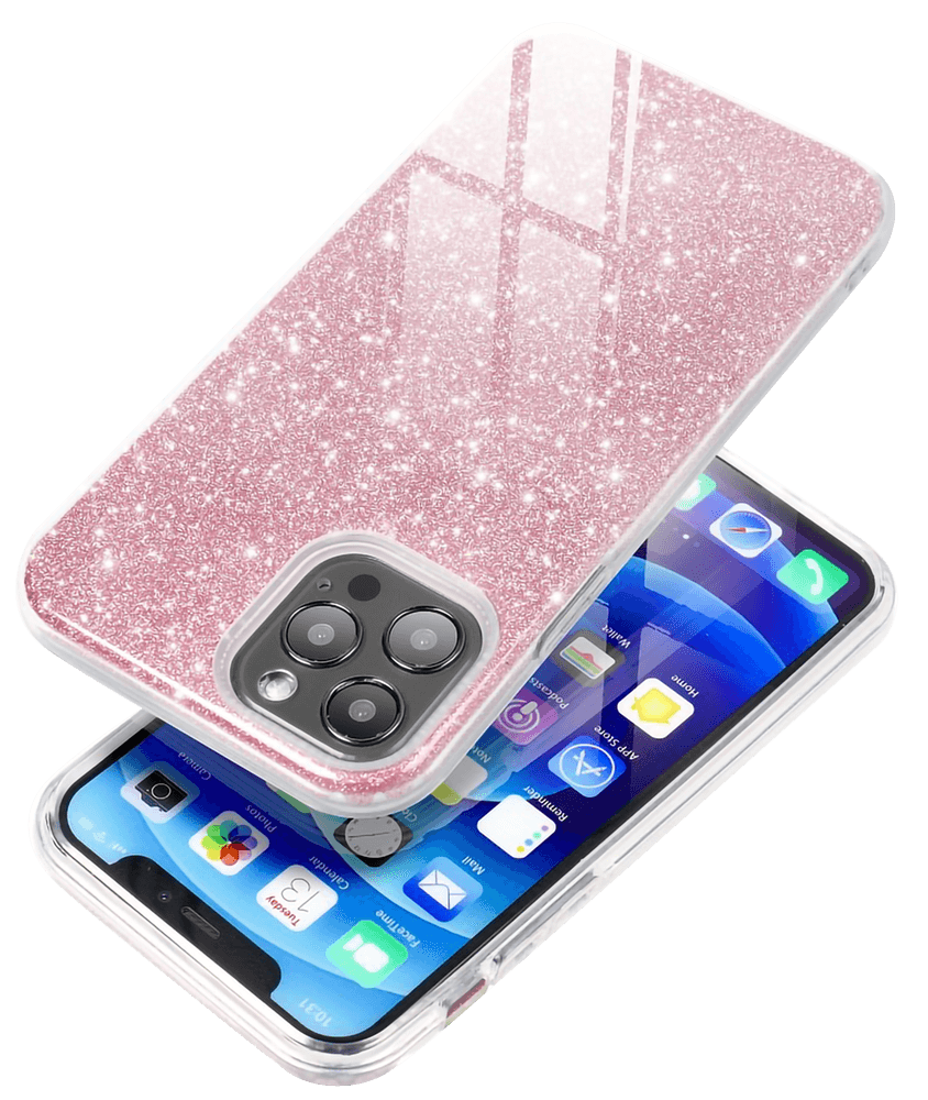 Apple iPhone SE (2022) szilikon tok kivehető ezüst csillámporos réteg halvány rózsaszín
