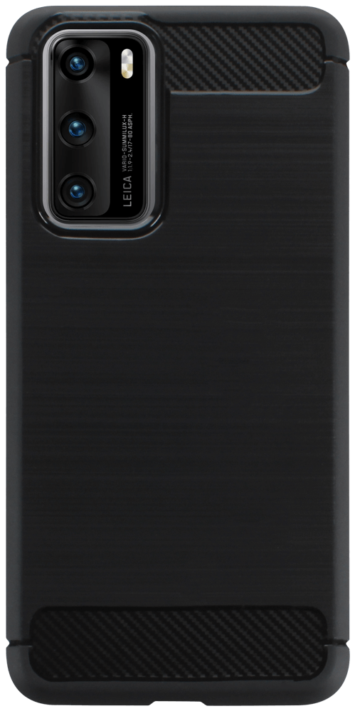 Huawei P40 ütésálló szilikon tok szálcsiszolt-karbon minta légpárnás sarok fekete
