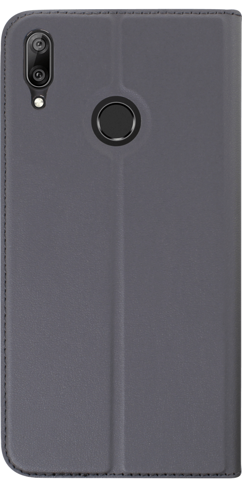 Huawei Y7 2019 oldalra nyíló flipes bőrtok elől-hátul mágneses szürke