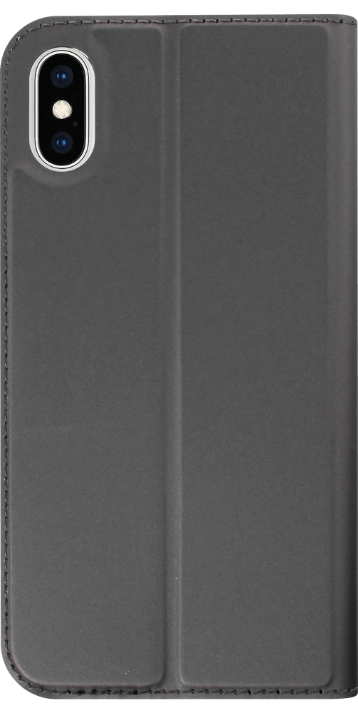 Apple iPhone X oldalra nyíló flipes bőrtok elől-hátul mágneses szürke