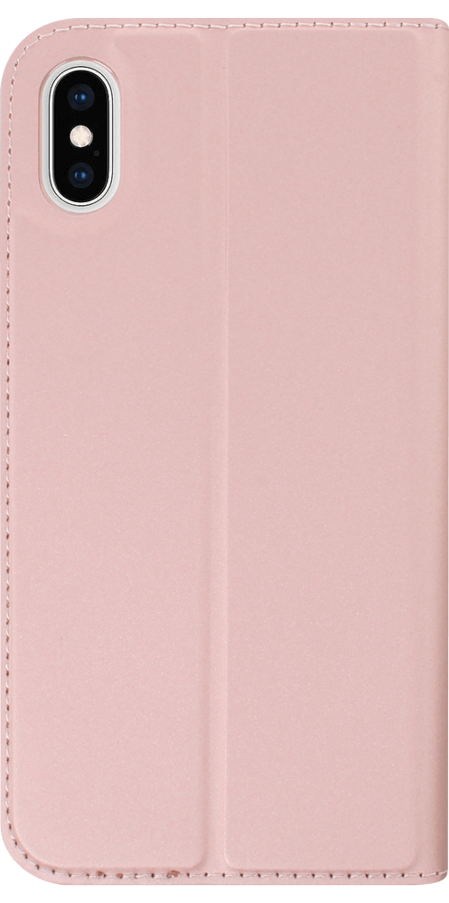 Apple iPhone X oldalra nyíló flipes bőrtok elől-hátul mágneses rozéarany