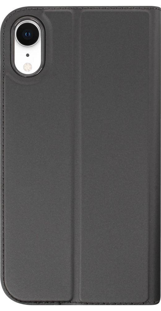 Apple iPhone XR oldalra nyíló flipes bőrtok elől-hátul mágneses szürke
