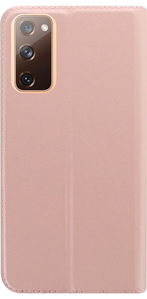 Samsung Galaxy S20 FE oldalra nyíló flipes bőrtok elől-hátul mágneses rozéarany