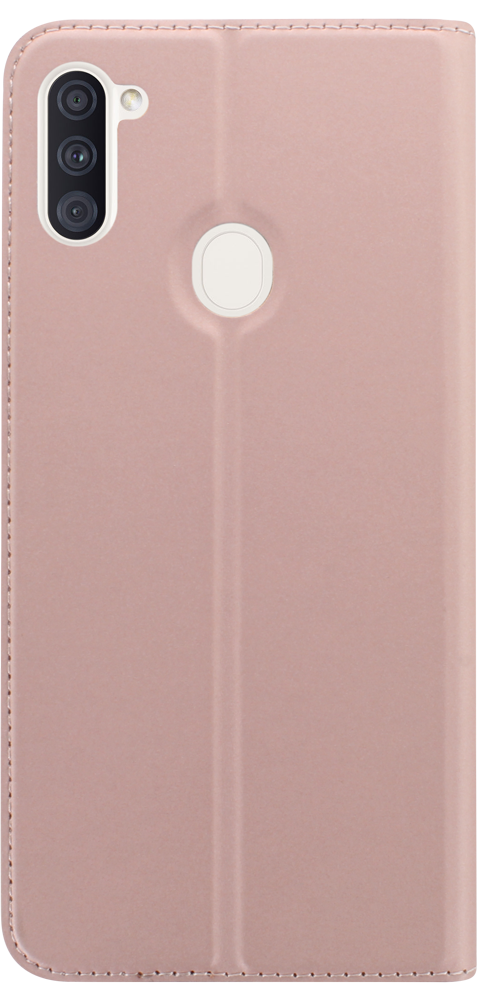 Samsung Galaxy A11 (SM-A115F) oldalra nyíló flipes bőrtok elől-hátul mágneses rozéarany