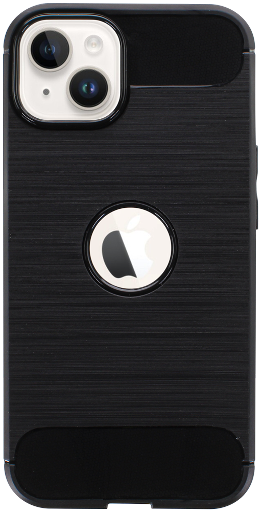 Apple iPhone 14 ütésálló szilikon tok szálcsiszolt-karbon minta légpárnás sarok logó kihagyós fekete