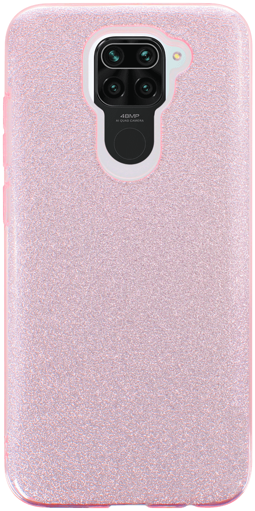 Xiaomi Redmi Note 9 szilikon tok kivehető ezüst csillámporos réteg halvány rózsaszín