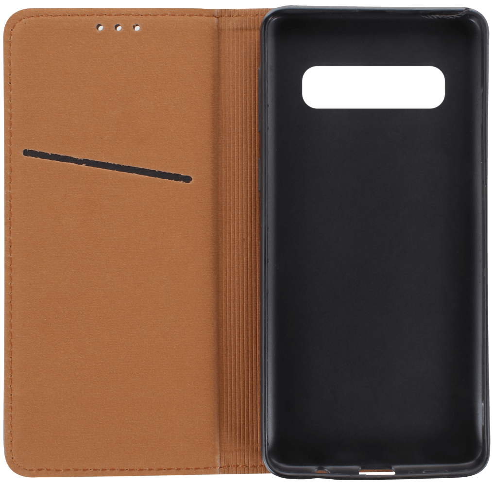 Samsung Galaxy S10 (SM-G973) oldalra nyíló flipes bőrtok valódi bőr fekete