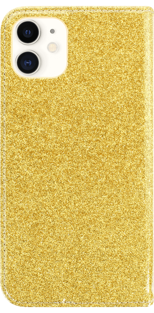 Apple iPhone 11 oldalra nyíló flipes bőrtok csillámos arany