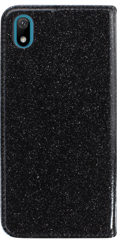 Huawei Honor 8S oldalra nyíló flipes bőrtok csillámos fekete
