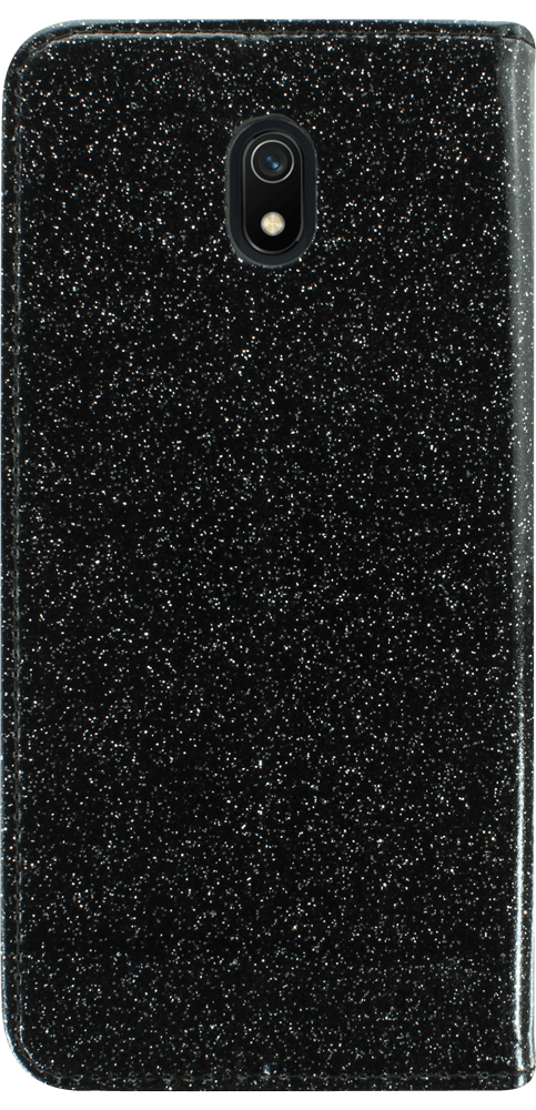 Xiaomi Redmi 8A oldalra nyíló flipes bőrtok csillámos fekete