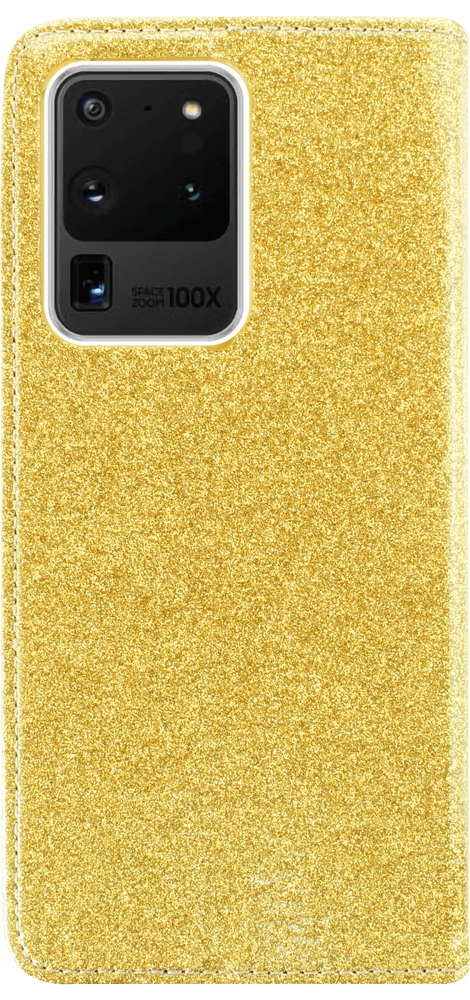 Samsung Galaxy S20 Ultra (SM-G988B) oldalra nyíló flipes bőrtok csillámos arany