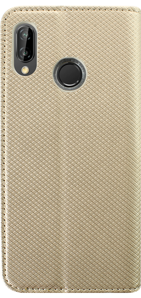 Huawei P20 Lite oldalra nyíló flipes bőrtok rombusz mintás arany