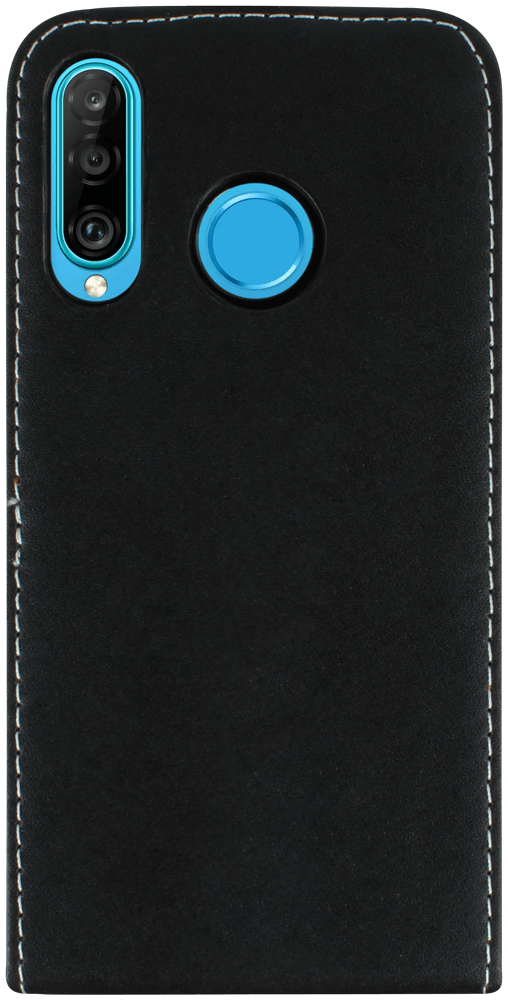 Huawei P30 Lite lenyíló flipes bőrtok fekete