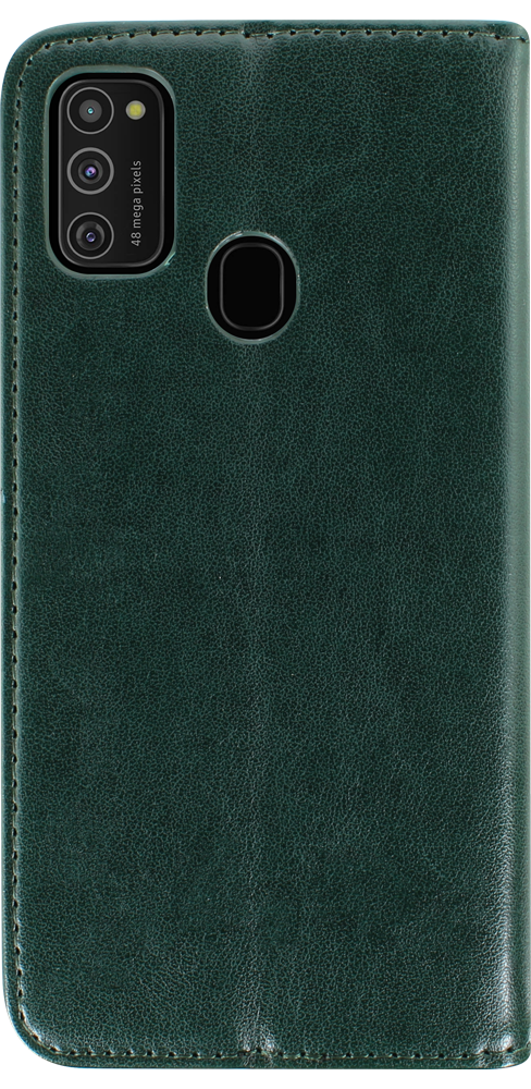 Samsung Galaxy M21 (SM-M215F) oldalra nyíló flipes bőrtok asztali tartó funkciós sötétzöld