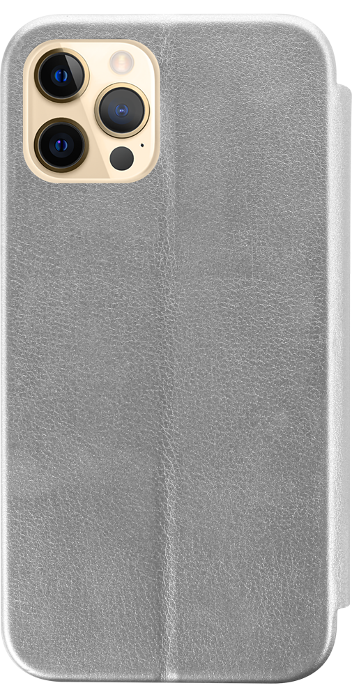 Apple iPhone 12 Pro oldalra nyíló mágneses flipes bőrtok prémium minőség ezüst