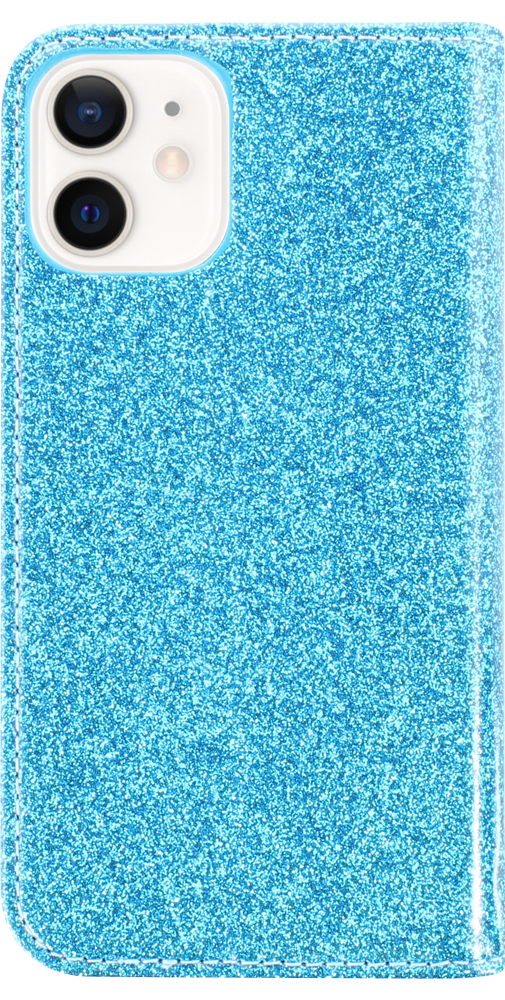 Apple iPhone 12 Mini oldalra nyíló flipes bőrtok csillámos kék