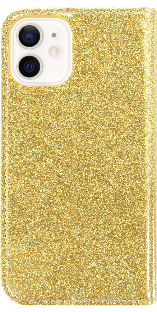 Apple iPhone 12 Mini oldalra nyíló flipes bőrtok csillámos arany